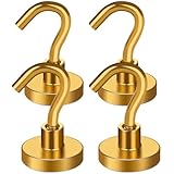 MIKEDE N52 Magnetic Hooks Heavy Duty 30LB+ Strong Magnets with Hook for Cruise Cabin Neodymium Extra Strength Industrial Hooks for Hanging Magnetic Hanger for Grill (Yellow 4 Pack)