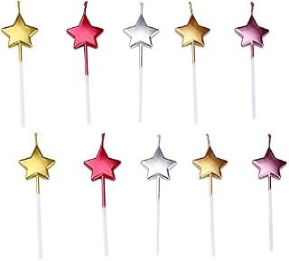 GKanMore 10 Count Metallic Cake Candles Multi-Color Star Cake Candle Topper with Holder