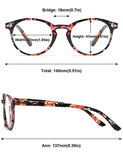 MAGIMODAC Ladies Anti Blue Light Reading Glasses Round Oval Lightweight Eyeglasses Women Readers Glasses +1.0 +1.25 +1.5 +1.75 +2.0 +2.25 +2.5 +2.75 +3.0 +3.5 +4.0 (Floral Red - Image 2