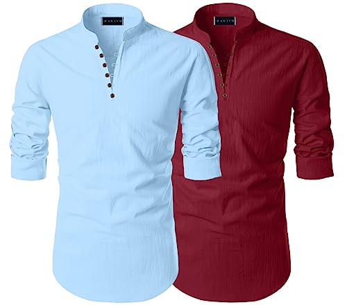 Image of Men's Trendy Short Kurta Shirt | Mandarin Collar Full Sleeve Cotton Ethnic Wear | Regular Fit Traditional Indian Apparel | Casual Festive Party Function Clothing