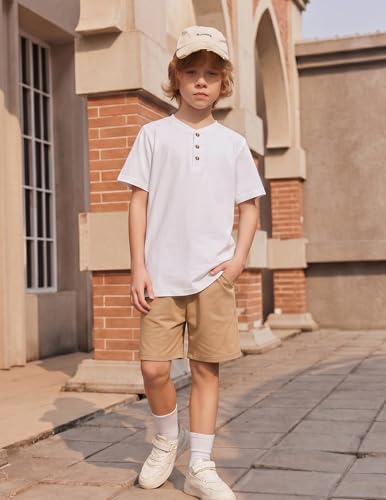 Image of Arshiner Boy's Textured Button Up Shirt and Shorts Set 2 Piece Summer Beach Outfit for 5~12 Years Kids
