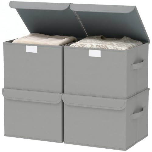 GUOHNHE Aufbewahrungsboxen mit Deckel gross, Grau, 38x25x25 cm, 4 Stück – Ansicht 1