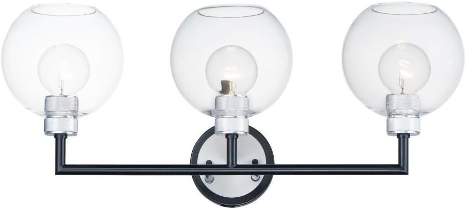 Maxim Lighting Vessel 3-Light Bath Vanity Light | Black/Brushed Aluminum Steel Finish | Clear Glass Shade | Industrial Indoor Light Fixture | Ideal for Bathrooms & Powder Rooms | 21613CLBKAL