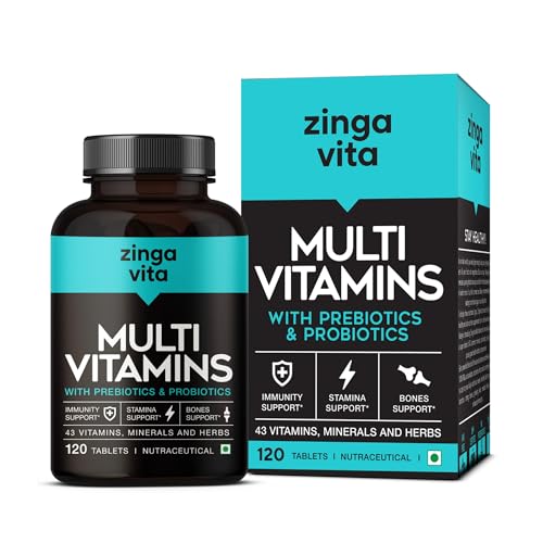 Zingavita Vegetarian Multivitamin Tablets with Probiotics & Prebiotics (120 Count)|With 43 Vitamins & Minerals|Supplement with Vitamin B12, C, D, E, Zinc & Biotin for Men & Women