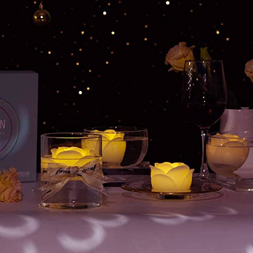 Flameless Led Floating Candles - 2.5" Wax Rose With Flickering Led Battery Works 100+ Hours Waterproof Tealights For Cyliner Vases, Centerpieces At Weddings, Party, Pool, Holiday (12Pack, Warm White) #TOP6