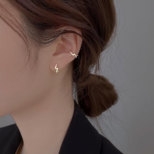 Reffeer Solid 925 Sterling Silver Lightning Bolt Hoop Earrings for Women Teen Girls Lightning Hoop Earrings Cartilage Huggie Earrings2