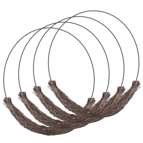 Temfmy 14-Inch Metal Floral Hoop Grapevine Wreath – Boho Rattan