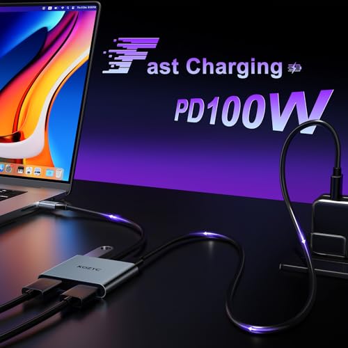 Image of KOZYC USB-C to Dual HDMI Adapter, 4K@30Hz, USB 3.0, 100W PD, Supports USB-C to HDMI Splitter, Macbook Pro Compatible