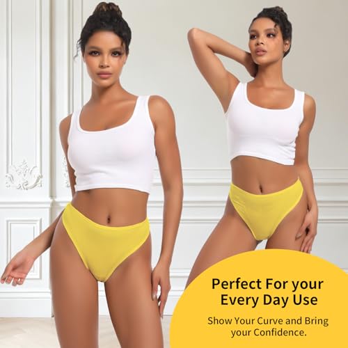 Image of High Waisted Cotton Thongs Underwear For Women Breathable Sport Athletics Panties High Rise Plus Size Multipack