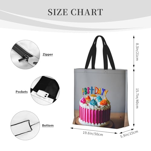 Happy Birthday Cake Print Women's Portable Tote Bag - Large Shopper for Beach,Travel,Gym | Summer Handbag4
