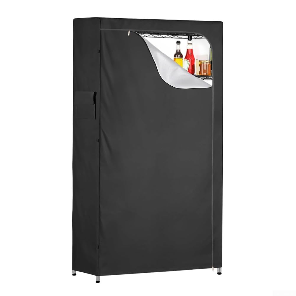 Wasserabweisende Abdeckung für Drahtregale aus 210D Oxford-Stoff mit Reißverschluss vorne und doppelseitigen Aufbewahrungstaschen (91,4 x 35,6 x 182,9 cm)