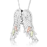 Angel Wings Pendant Necklace, Sterling Silver, 12k Pink and Green Black Hills Gold 18 Inches