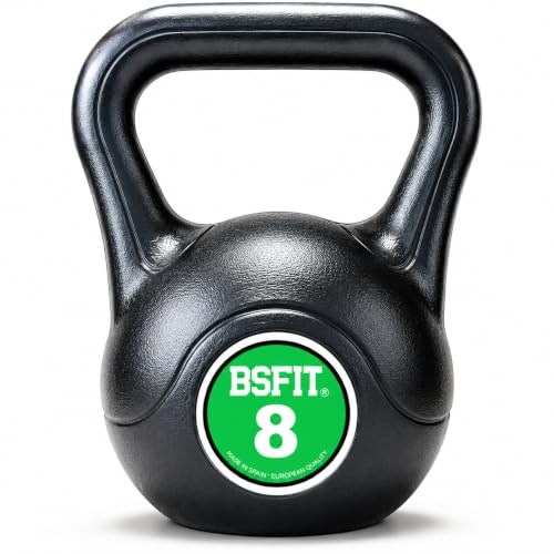 BSFIT Pesa Rusa Kettlebell Fabricada en España, Agarre Ergonómico, Base Estable, Entrenamiento de Fuerza y Fitness, 3 a 14 kg (8 Kg)