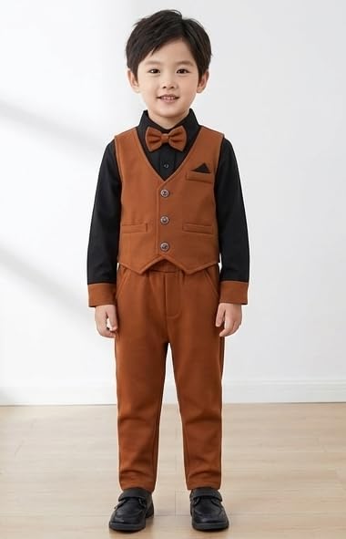 Image of Cotton Blend Classic 3-Piece Formal Suit Set for Baby Boy | Regular Fit & Stylish with Shirt, Pant & Jacket | Toddler Full Sleeve Outfit | Comfortable & Ideal for Summers, Outings & Events