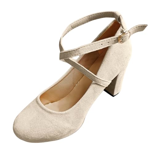 Sandalias De Tacón Grueso para Mujer con Correa Ajustable Elegantes Zapatos De Verano Punta Abierta Estilo Moderno Calzado Cómodo Vestir Diario Moda Talla Grande Suela Antideslizante (A02-Beige, 35)