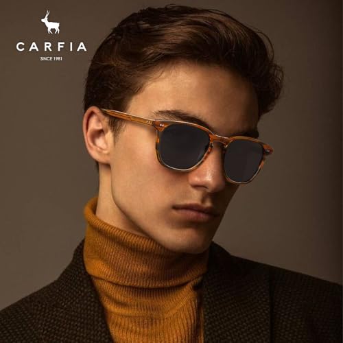 Image of CARFIA Retro Cool Acetate Polarized Sunglasses for Men UV Protection, Outdoor Fashion Driving Eyewears Male Square Sunnies
