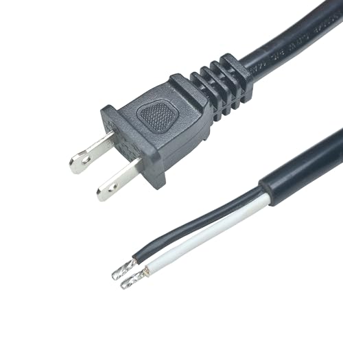 2 Prong Polarized 14 Gauge 6ft Replacement Power Cord Pigtail Tool Heavy Duty 110V 115V 120V Supply Cable for AC Appliance, NEMA 1-15 Plug US SJTW 14AWG (15A)