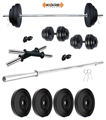 Image of Kore PVC 8 Kg Home Gym Set with One 3 Ft Straight Rod and One Pair Dumbbell Rods, Multicolour