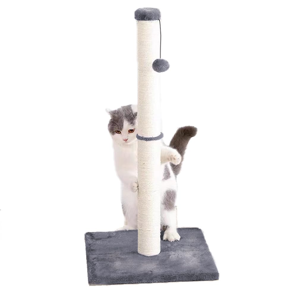 TOMVAES Cat Scratching Post, 34 inches Tall Pole Scratching Post, Natural Sisal Rope Scratch Post, Claw Scratcher with Toy Plush Ball Sturdy Base
