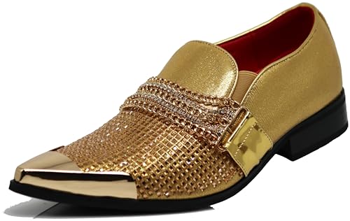 Image of Enzo Romeo Crisino Men Rhinestone Chrome Toe Suede Pointy Buckle Dress Loafer Slip On Shoes