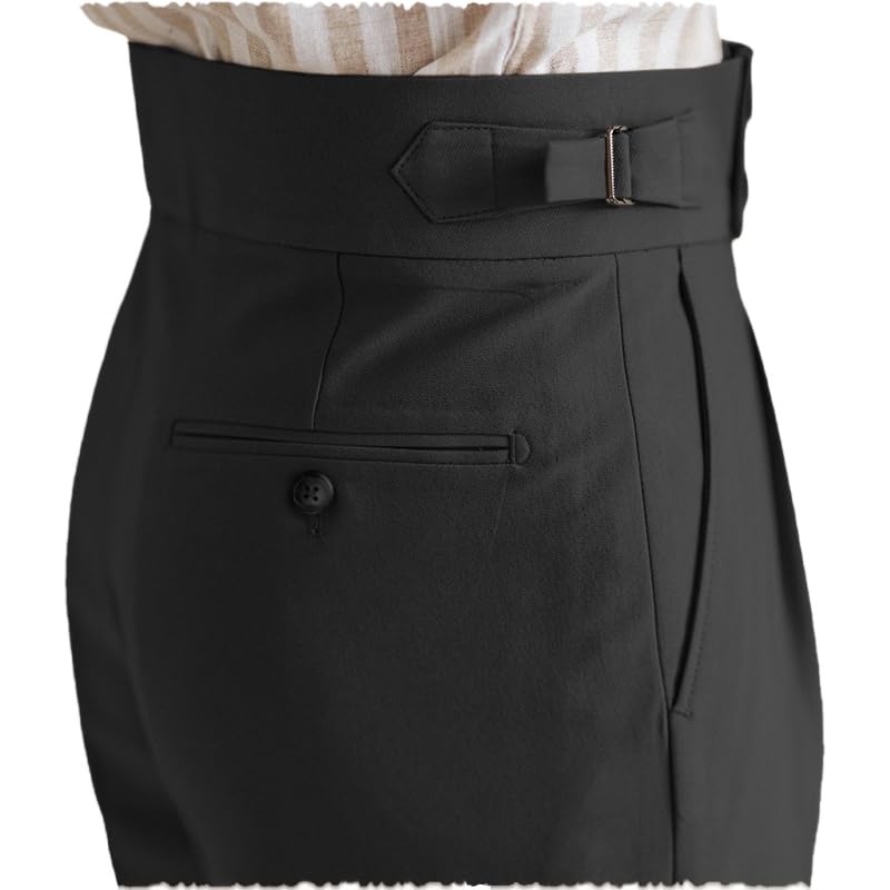 Men's Casual Suit Pants Classic Gurkha Dress Pant Lightweight Naples No Belt Trousers