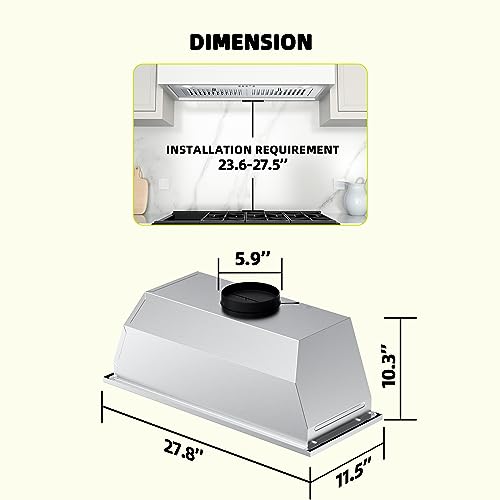 FIREGAS Range Hood Insert 30 inch, Builtin Kitchen Hood with 600 CFM