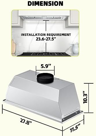 FIREGAS Range Hood Insert 30 inch, Built-in Kitchen Hood with 600 CFM, Ducted/Ductless Convertible Kitchen Vent Hood, Stainless Steel Stove Hood with Push Button, Baffle Filters and Charcoal Filters — view 5