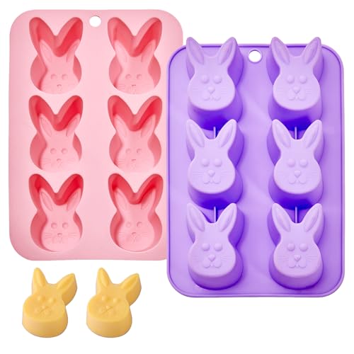 Image of Bunny Molds Easter Silicone Molds for Chocolate, 2 Pack Easter Bunny Muffin Brownie Pan for Baking, Jello Candy Molds Easter Soap Molds for Hot Chocolate Bombs Ice Cube Candle