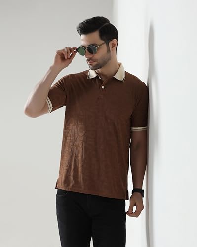 Image of TOPLOT Men's Premium Jacquard Polo T-Shirt | Geometric Textured Design | Contrast Collar & Cuffs | Soft Breathable | Perfect for Office & Casual Wear | Available in Pack of 2 (5281)