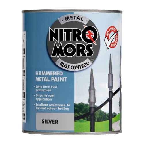 Nitromors Hammered Metal Paint for Metal Doors Furniture Gates with Rust Protection UV Resistance, Silver 750 ml