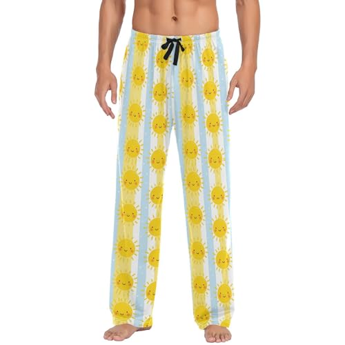 Men’s Cute Sunshine Pajama Pants with Pockets, Comfortable Lounge Sleep Bottoms#272