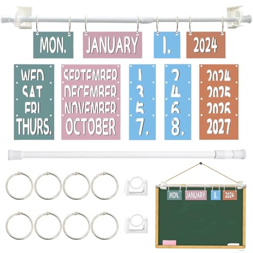 Calendario de flip boho para aula con soporte de metal ajustable y hojas de papel intercambiables
