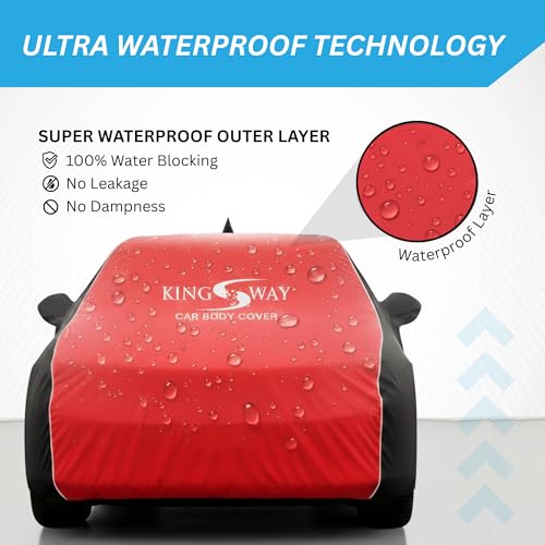 Image of KINGSWAY Super Waterproof Car Cover Only with Maruti Suzuki Ciaz (Year 2018 to 2025 - All Model) | Mirror and Antenna Pockets | All Weather Car Body Cover with Silver Piping | Black Red