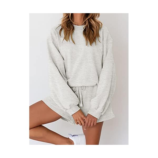 MEROKEETY Women's 2023 Fall Oversized Batwing Sleeve Lounge Sets Casual Top and Shorts 2 Piece Outfits Sweatsuit - Image 3