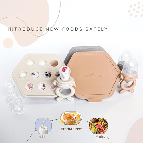 Image of Baby Fruit Feeder & Teething Relief | Baby Feeding Essentials | Innovative Baby Teething Relief Tool | BPA Free Breast Milk Popsicle Teether for Self Feeding | Includes 2 Pouches (Brown)