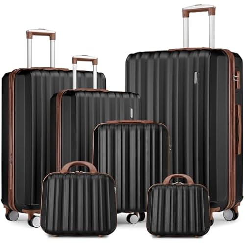 LARVENDER Luggage Sets 6 Piece, Suitcases With Wheels, Expandable Hardshell Carry on Luggage Suitcase Set, Lightweight Travel Luggage Set with TSA Locks for Men and Women, Black