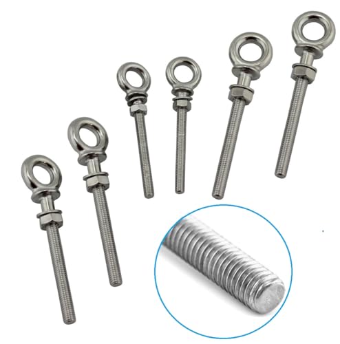 Image of 2Pcs M6x60 316 Stainless Steel Threaded Eyebolts Installation with Washer and Nuts