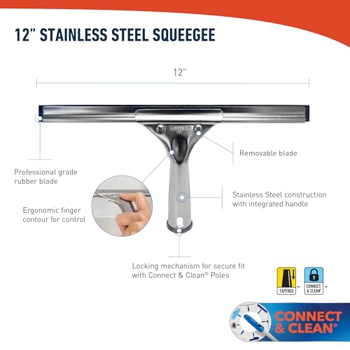 Image of Unger Professional Stainless Steel Heavy-Duty Squeegee, 12 inch, Silver