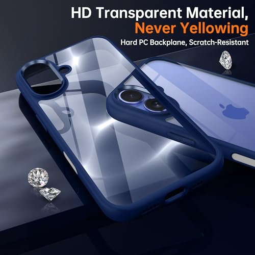 Supdeal iPhone 16 用耐衝撃透明ケース 米軍MIL規格 SGS認証 黄ばみ防止 ワイヤレス充電対応 ストラップホール付き 耐久性 クリアで透明なハード背面パネル ソフトシリコンエッジ アイフォン16 スマートフォン保護カバー 6.1インチ（ブルー）