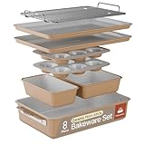 HEALTHY BAKING MADE EASY: Enjoy guilt-free baking with our 8-piece stackable bakeware set featuring a ceramic non-stick coating that is PFOA, PFAS, and PTFE free, ensuring a healthier cooking experience for you and your family. ERGONOMIC DESIGN FOR C...