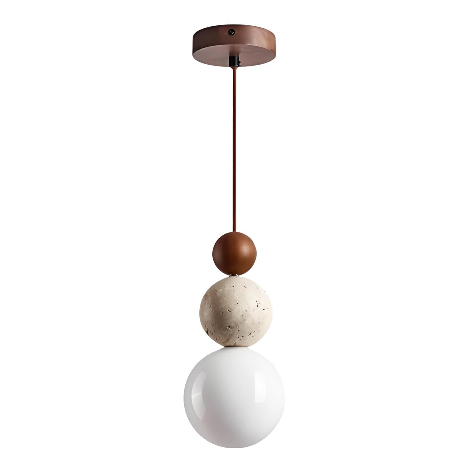 KXEcoLife Modern Solid Wood Pendant Light Fixtures,Natural Yellow Travertine Globe Lights for Bedroom Living Room Dining Stairs Porch Hallway(Walnut)