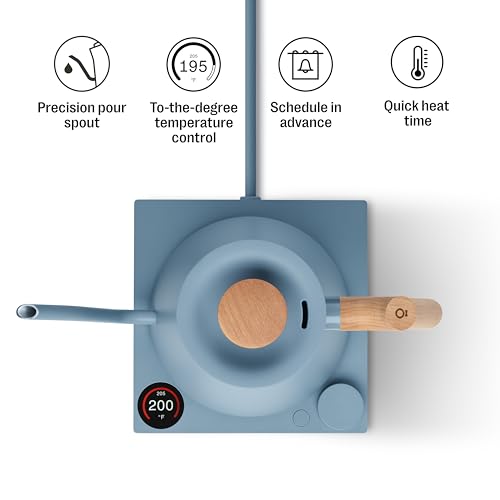 Image of Fellow Stagg EKG Pro Electric Gooseneck Kettle for Pour-Over Coffee & Tea | Stainless Steel, WiFi Smart, Precise Temperature Control, Quick Heating, Built-in Brew Timer, 0.9 Liter, Hazy Blue