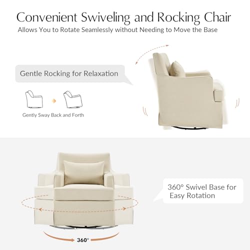 Sillón giratorio beige de tela con cojín grueso miniatura 6