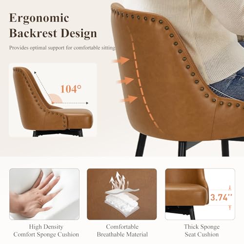 Image of MALOL Bar Stools Set of 4, 26 inch Swivel Counter Height Chairs with Back,Thick Padded Seat & Footrest,Modern Faux Leather Barstool for Kitchen Island,Dining Room,Pub,Brown
