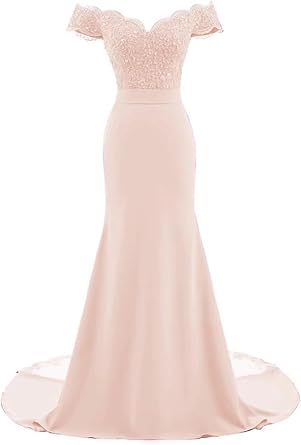 Lace Mermaid Prom Dresses for Women Off Shoudler Bridesmaid Dresses Long Sleeve Satin Formal Evening Party Gowns