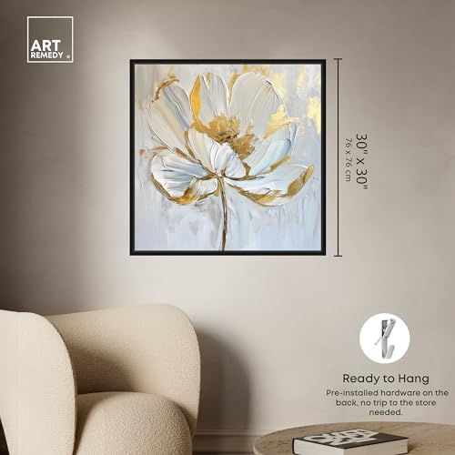 Art Remedy Gold Magnolia II Framed Floral Fine 1 Piece Canvas Wall Art, 31" x 31", Black Frame by Art Remedy - Image 4