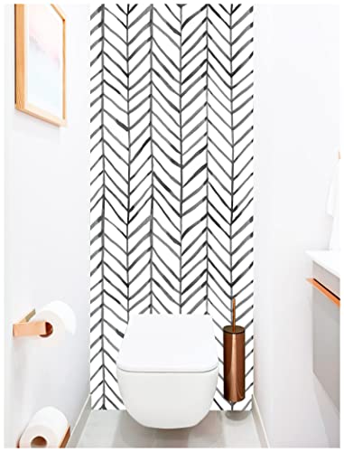 Haokhome 96020-1 Modern Stripe Peel And Stick Wallpaper Herringbone Black White Vinyl Self Adhesive Room Decor 17.7In X 9.8Ft Contact Paper #TOP6