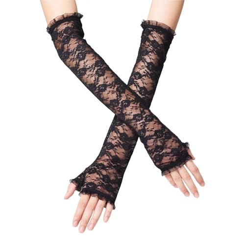 LassZone Women Half Fingerless Lace Gloves Ladies Fancy Floral Courtesy Bridal Gloves Silk Sunscreen Armband Sleeve