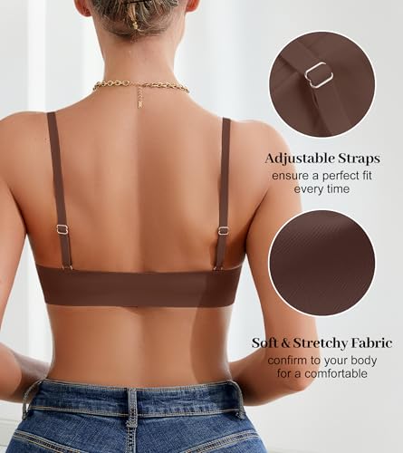 Image of DEANGELMON Front Closure Bras for Women Wireless Lightly Padded Bralett Seamless Low Cut V-Neck Lightweight T-Shirts Bra