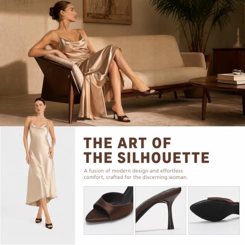 Image of On feet& in love Women's Slip-On Stiletto Heel Mule Sandals, Peep Toe, apricot, 2.95 Inch Heel, Casual Party Wedding Slides